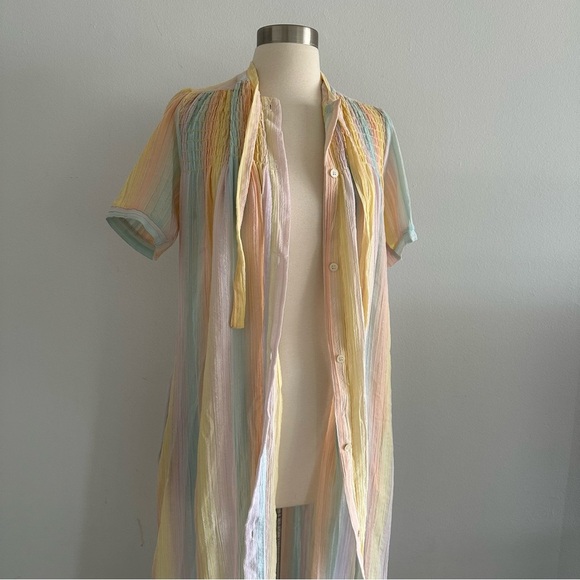 Rare Vintage Christian Dior Rainbow Striped Lounge Dress Tie Bow Neck XS-M - Picture 9 of 9